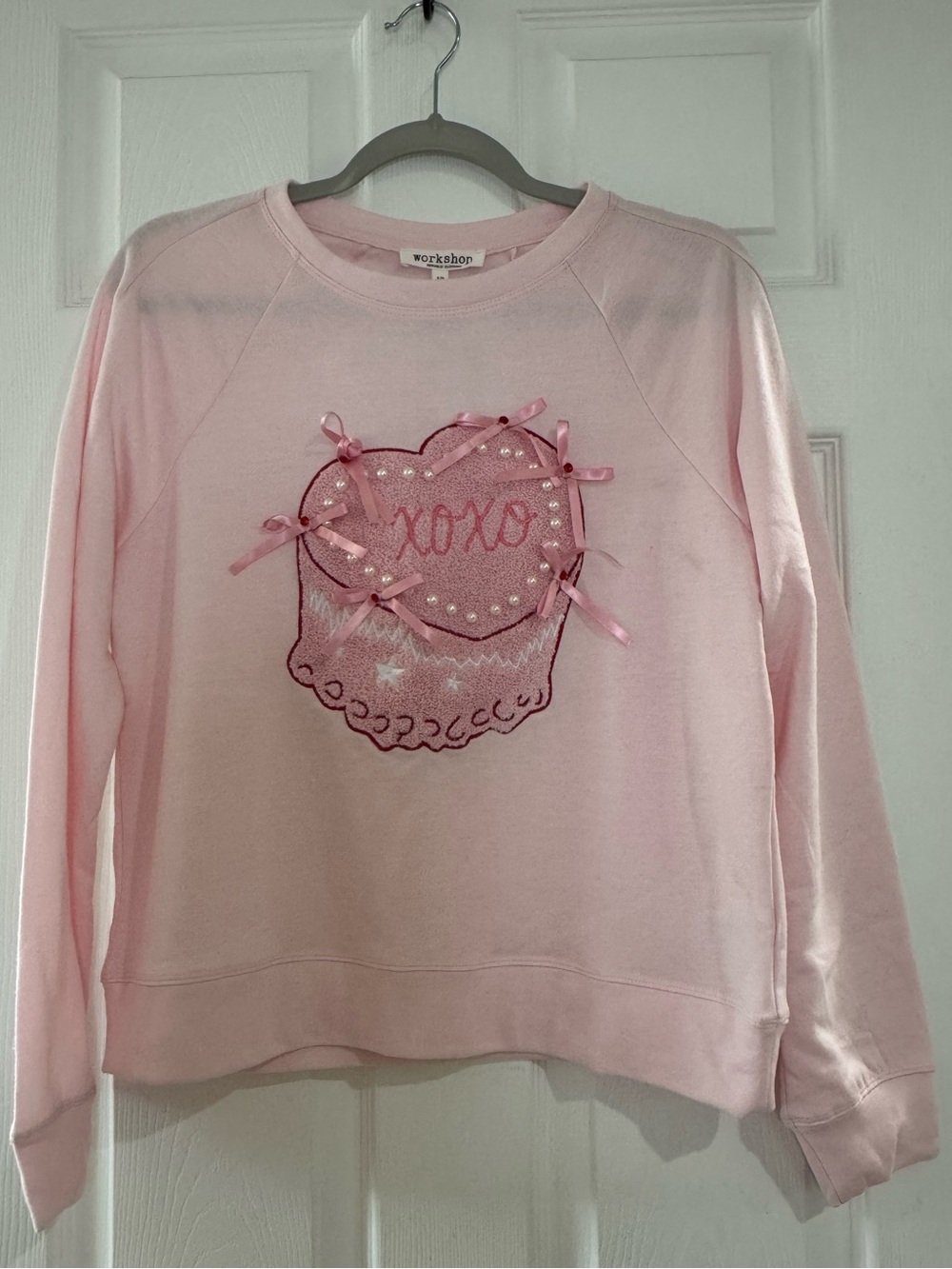 Pink 'XOXO' Ribbon Heart Sweatshirt